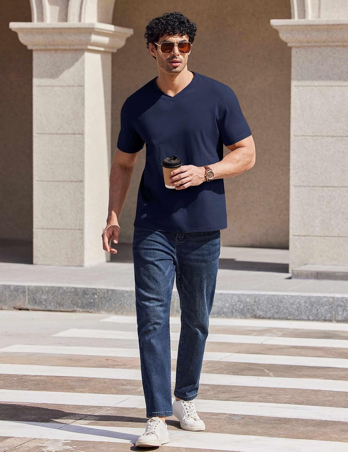 image:imageCOOFANDY Mens V Neck T Shirts 100 Cotton Tee Shirt Plain Short Sleeve Casual ShirtsNavy Blue