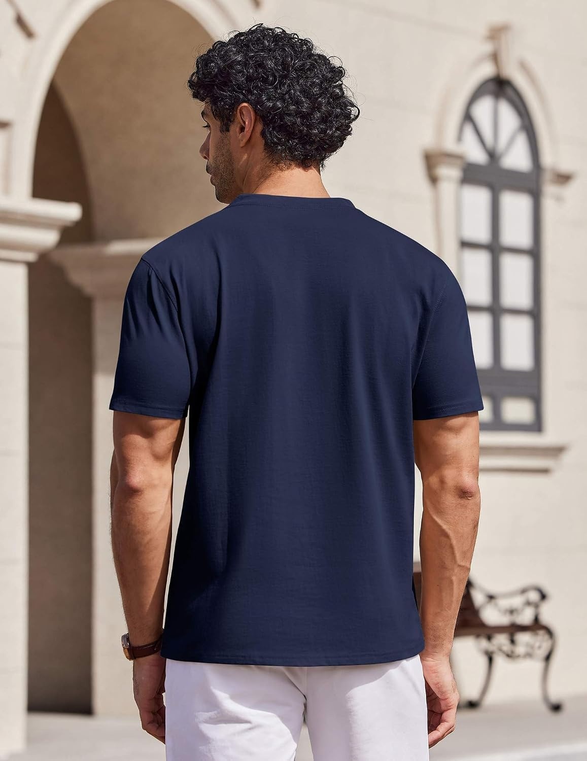 image:imageCOOFANDY Mens V Neck T Shirts 100 Cotton Tee Shirt Plain Short Sleeve Casual ShirtsNavy Blue