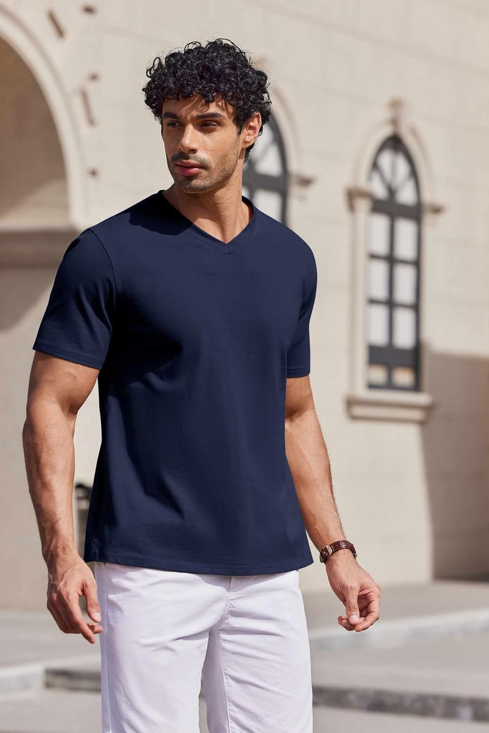 image:imageCOOFANDY Mens V Neck T Shirts 100 Cotton Tee Shirt Plain Short Sleeve Casual ShirtsNavy Blue