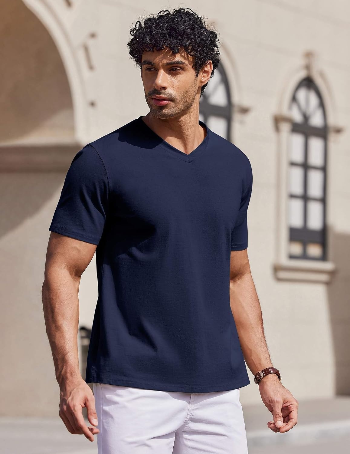 image:imageCOOFANDY Mens V Neck T Shirts 100 Cotton Tee Shirt Plain Short Sleeve Casual ShirtsNavy Blue