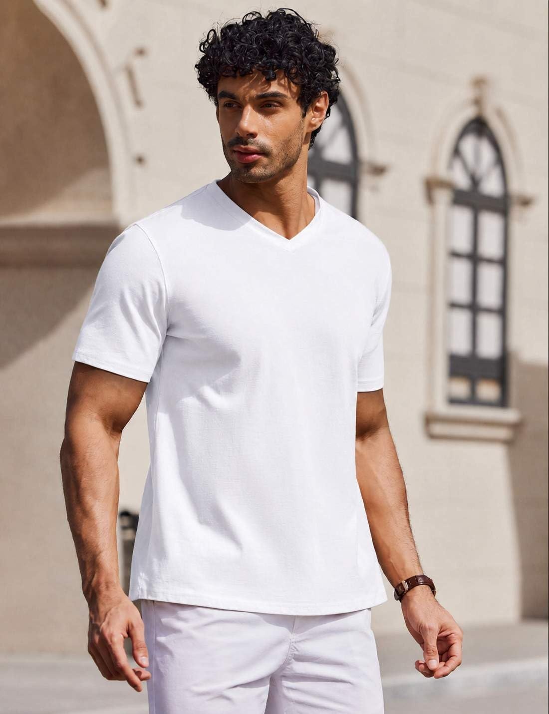 image:imageCOOFANDY Mens V Neck T Shirts 100 Cotton Tee Shirt Plain Short Sleeve Casual ShirtsWhite