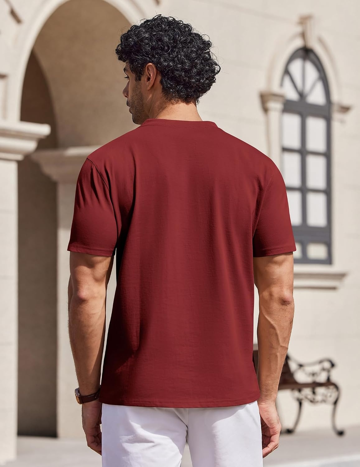 image:imageCOOFANDY Mens V Neck T Shirts 100 Cotton Tee Shirt Plain Short Sleeve Casual ShirtsWine Red
