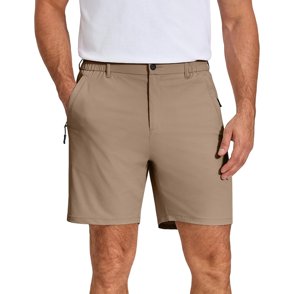 image:imageCOOFANDY Mens Stretch Golf Shorts 7 Lightweight Casual Hiking Shorts Summer Athletic Work Dress Hybrid ShortsKhaki