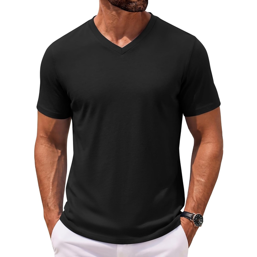 image:imageCOOFANDY Mens V Neck T Shirts 100 Cotton Tee Shirt Plain Short Sleeve Casual ShirtsBlack