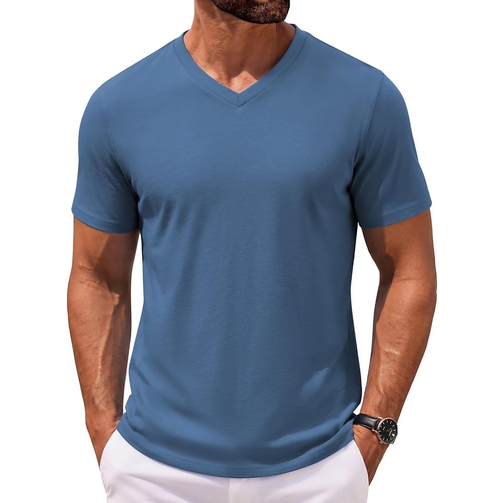 image:imageCOOFANDY Mens V Neck T Shirts 100 Cotton Tee Shirt Plain Short Sleeve Casual ShirtsDeep Blue