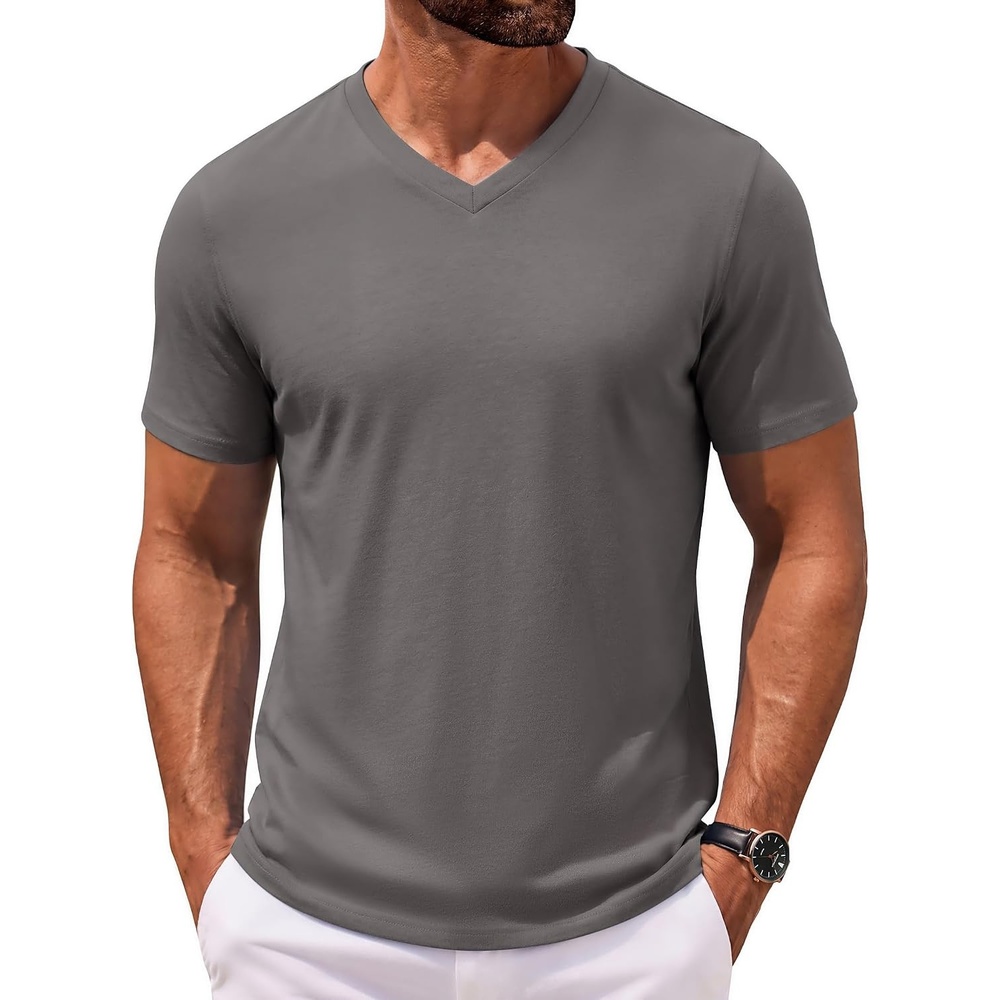 image:imageCOOFANDY Mens V Neck T Shirts 100 Cotton Tee Shirt Plain Short Sleeve Casual ShirtsGrey