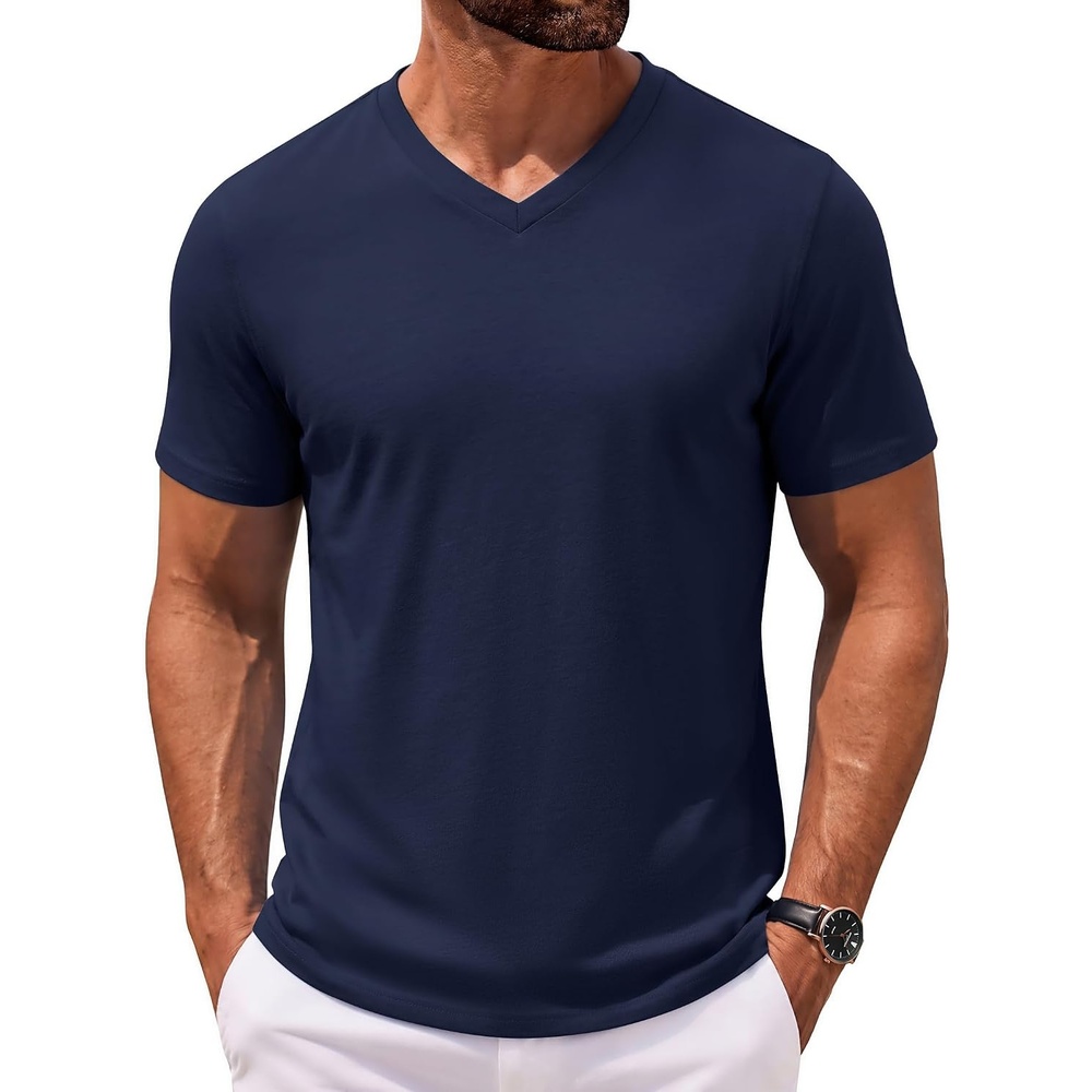 image:imageCOOFANDY Mens V Neck T Shirts 100 Cotton Tee Shirt Plain Short Sleeve Casual ShirtsNavy Blue