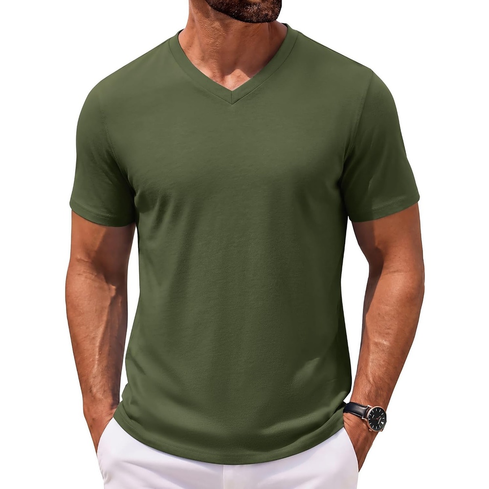 image:imageCOOFANDY Mens V Neck T Shirts 100 Cotton Tee Shirt Plain Short Sleeve Casual ShirtsOlive Green