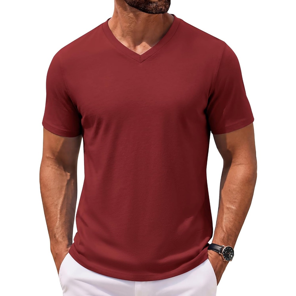 image:imageCOOFANDY Mens V Neck T Shirts 100 Cotton Tee Shirt Plain Short Sleeve Casual ShirtsWine Red