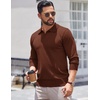 COOFANDY Long Sleeve Polo Shirts for Men Knit Polo Sweater Lightweight Ribbed Pullover Sweater(Caramel)