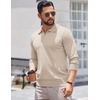 COOFANDY Long Sleeve Polo Shirts for Men Knit Polo Sweater Lightweight Ribbed Pullover Sweater(Ivory)