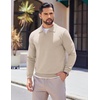 COOFANDY Long Sleeve Polo Shirts for Men Knit Polo Sweater Lightweight Ribbed Pullover Sweater(Ivory)
