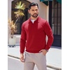 COOFANDY Long Sleeve Polo Shirts for Men Knit Polo Sweater Lightweight Ribbed Pullover Sweater(Red)