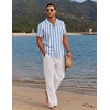 COOFANDY Men 2 Piece Linen Outfit Beach Button Down Shirt Casual Loose Pant Sets(Blue Stripes Shirt/White Pants)