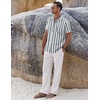 COOFANDY Men 2 Piece Linen Outfit Beach Button Down Shirt Casual Loose Pant Sets(Grey Green Stripes Shirt/White Pants)