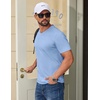COOFANDY Mens V Neck T Shirts 100% Cotton Tee Shirt Plain Short Sleeve Casual Shirts(Light Blue)