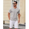 COOFANDY Mens V Neck T Shirts 100% Cotton Tee Shirt Plain Short Sleeve Casual Shirts(Light Grey)