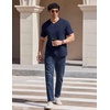 COOFANDY Mens V Neck T Shirts 100% Cotton Tee Shirt Plain Short Sleeve Casual Shirts(Navy Blue)