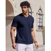 COOFANDY Mens V Neck T Shirts 100% Cotton Tee Shirt Plain Short Sleeve Casual Shirts(Navy Blue)