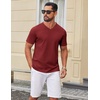 COOFANDY Mens V Neck T Shirts 100% Cotton Tee Shirt Plain Short Sleeve Casual Shirts(Wine Red)