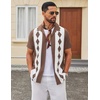 COOFANDY Men’s Vintage Bowling Shirt Short Sleeve Button Down Summer Cuba Beach Shirts(Brown Diamond)