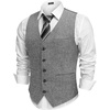 COOFANDY Men Casual Suit Vest Formal Dress Vest Slim Fit Waistcoat Business Wedding(Line White Grey)
