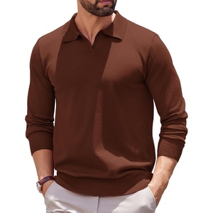 COOFANDY Long Sleeve Polo Shirts for Men Knit Polo Sweater Lightweight Ribbed Pullover Sweater(Caramel)