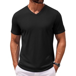 COOFANDY Mens V Neck T Shirts 100% Cotton Tee Shirt Plain Short Sleeve Casual Shirts(Black)