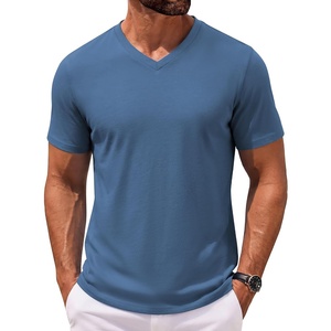 COOFANDY Mens V Neck T Shirts 100% Cotton Tee Shirt Plain Short Sleeve Casual Shirts(Deep Blue)