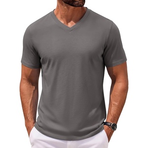 COOFANDY Mens V Neck T Shirts 100% Cotton Tee Shirt Plain Short Sleeve Casual Shirts(Grey)