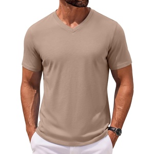 COOFANDY Mens V Neck T Shirts 100% Cotton Tee Shirt Plain Short Sleeve Casual Shirts(Khaki)