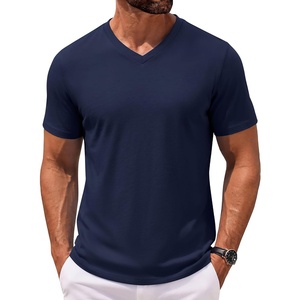 COOFANDY Mens V Neck T Shirts 100% Cotton Tee Shirt Plain Short Sleeve Casual Shirts(Navy Blue)
