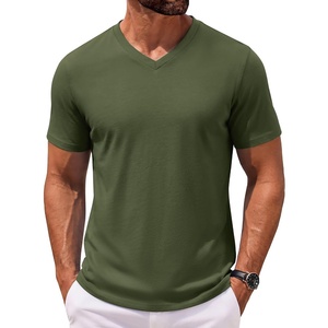 COOFANDY Mens V Neck T Shirts 100% Cotton Tee Shirt Plain Short Sleeve Casual Shirts(Olive Green)