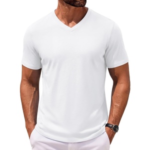 COOFANDY Mens V Neck T Shirts 100% Cotton Tee Shirt Plain Short Sleeve Casual Shirts(White)