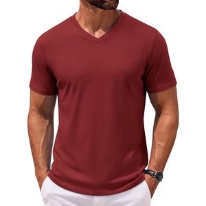 COOFANDY Mens V Neck T Shirts 100% Cotton Tee Shirt Plain Short Sleeve Casual Shirts(Wine Red)
