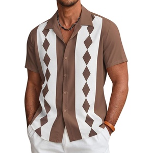 COOFANDY Men’s Vintage Bowling Shirt Short Sleeve Button Down Summer Cuba Beach Shirts(Brown Diamond)