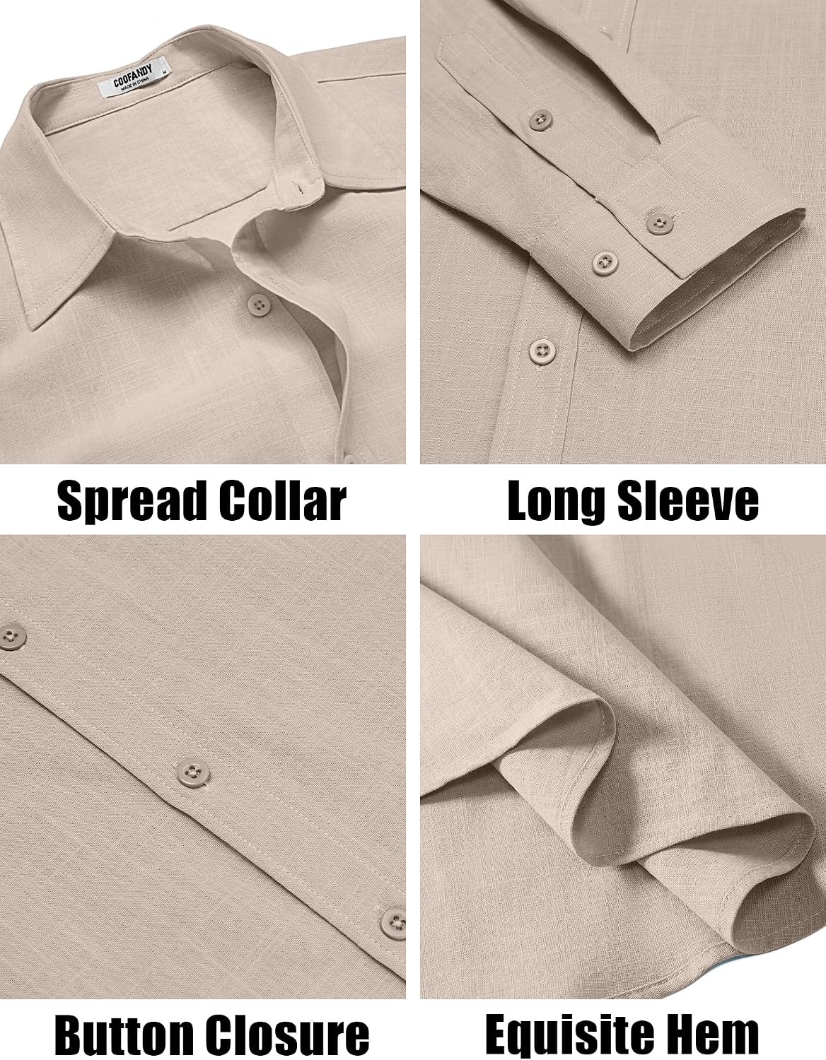 image:imageCOOFANDY Mens Casual Button Down Shirts Long Sleeve Cotton Beach Wedding Shirt Summer Linen Shirt for MenLight Khaki