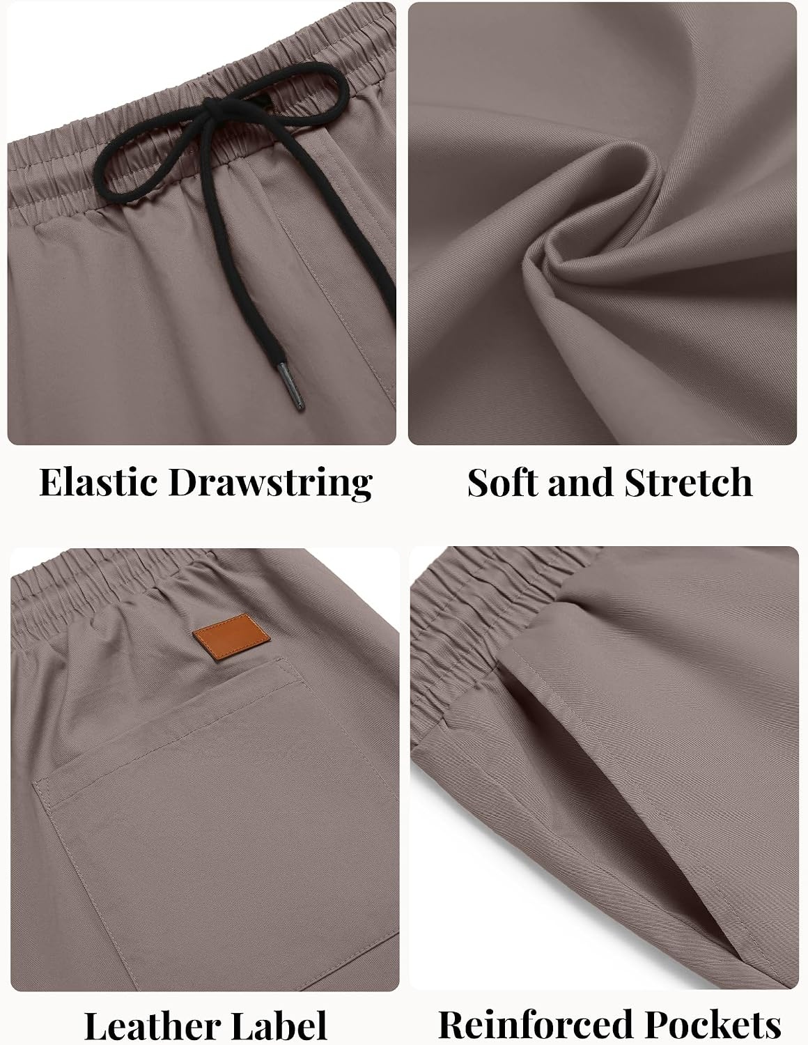 image:imageCOOFANDY Mens Casual Shorts Cotton Elastic Waist Drawstring Shorts Lightweight Summer Beach ShortsKhaki Grey