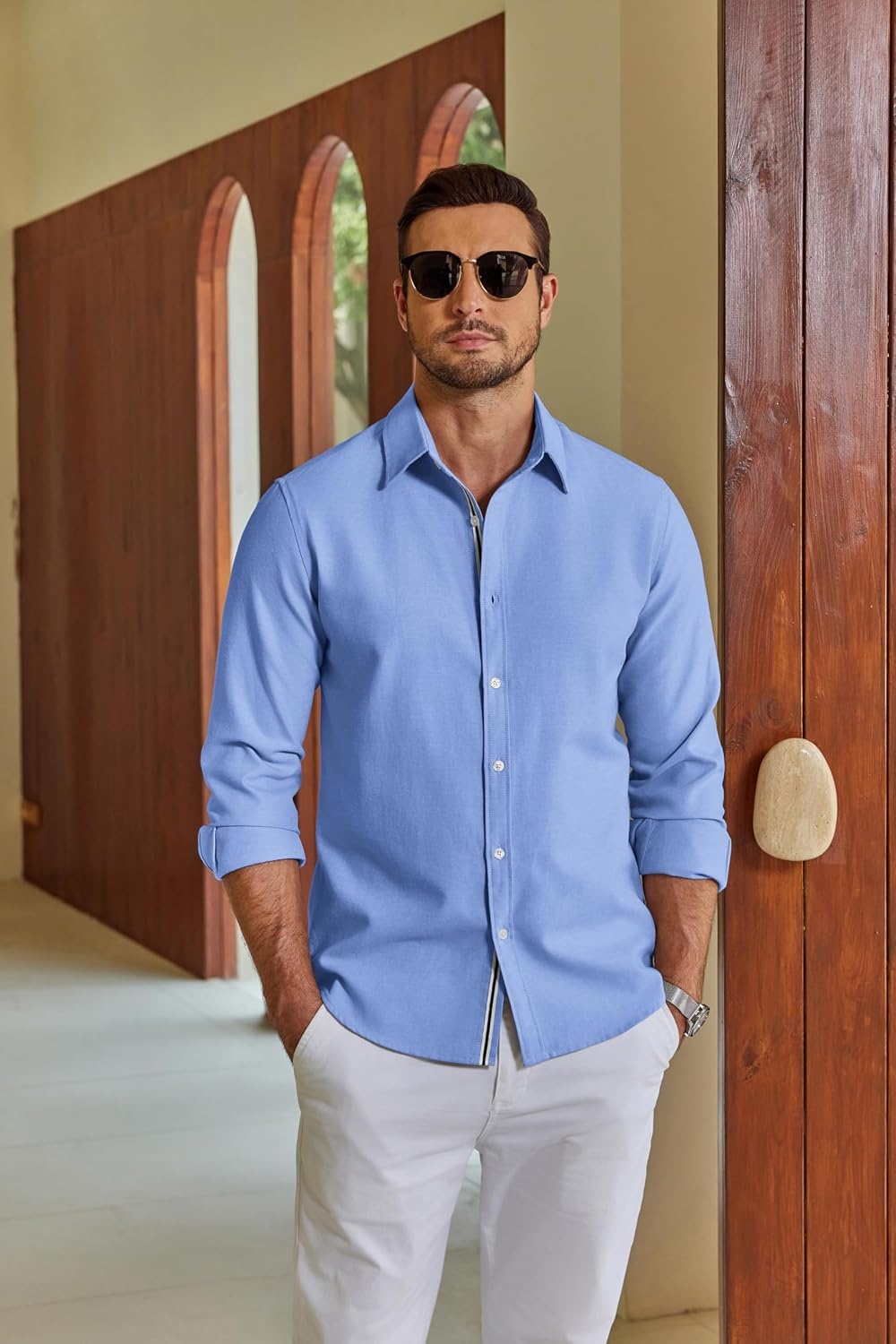 image:imageCOOFANDY Mens Oxford Shirts Long Sleeve Casual Button Down Shirt Untucked Business Dress ShirtsBlue