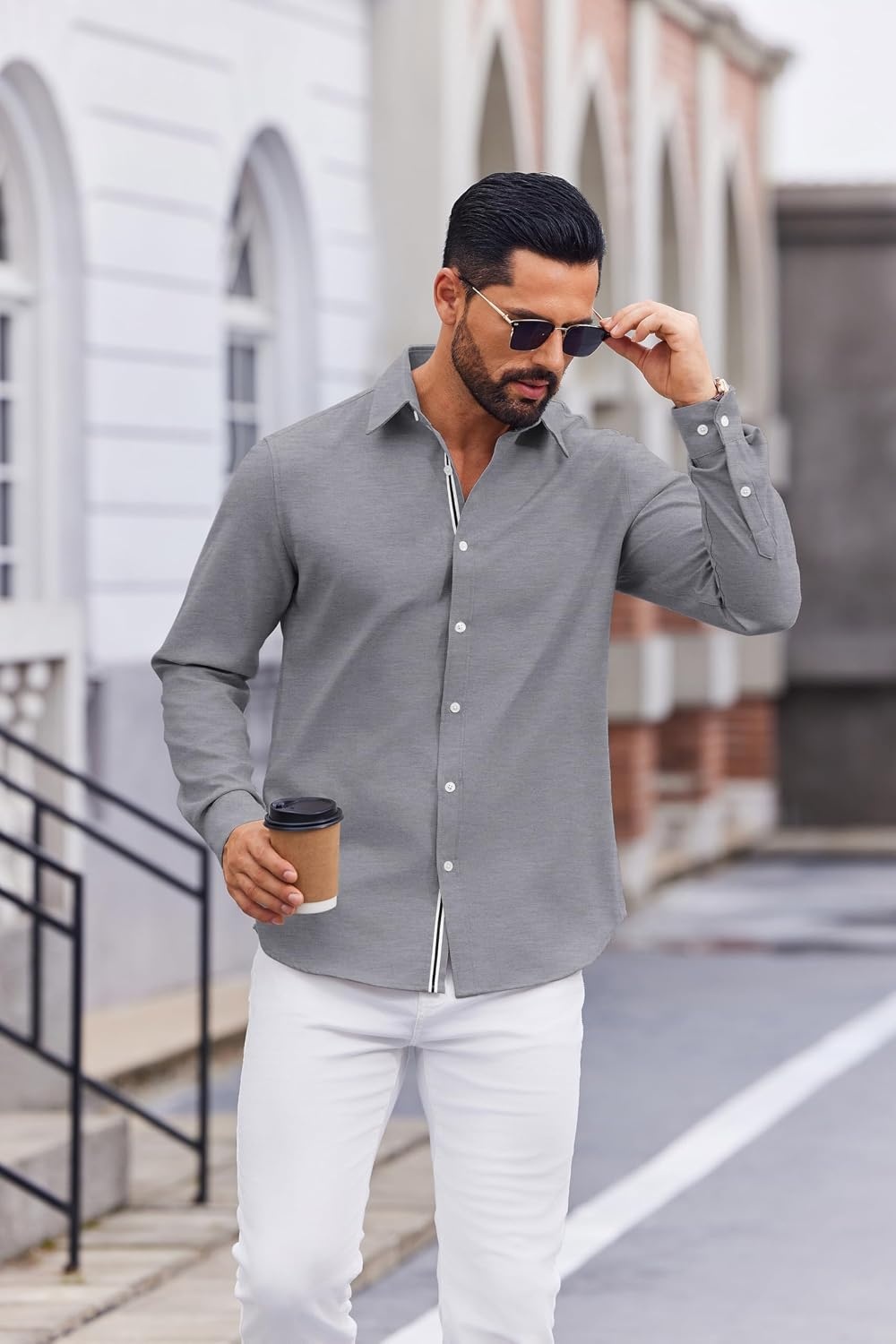 image:imageCOOFANDY Mens Oxford Shirts Long Sleeve Casual Button Down Shirt Untucked Business Dress ShirtsDark Grey