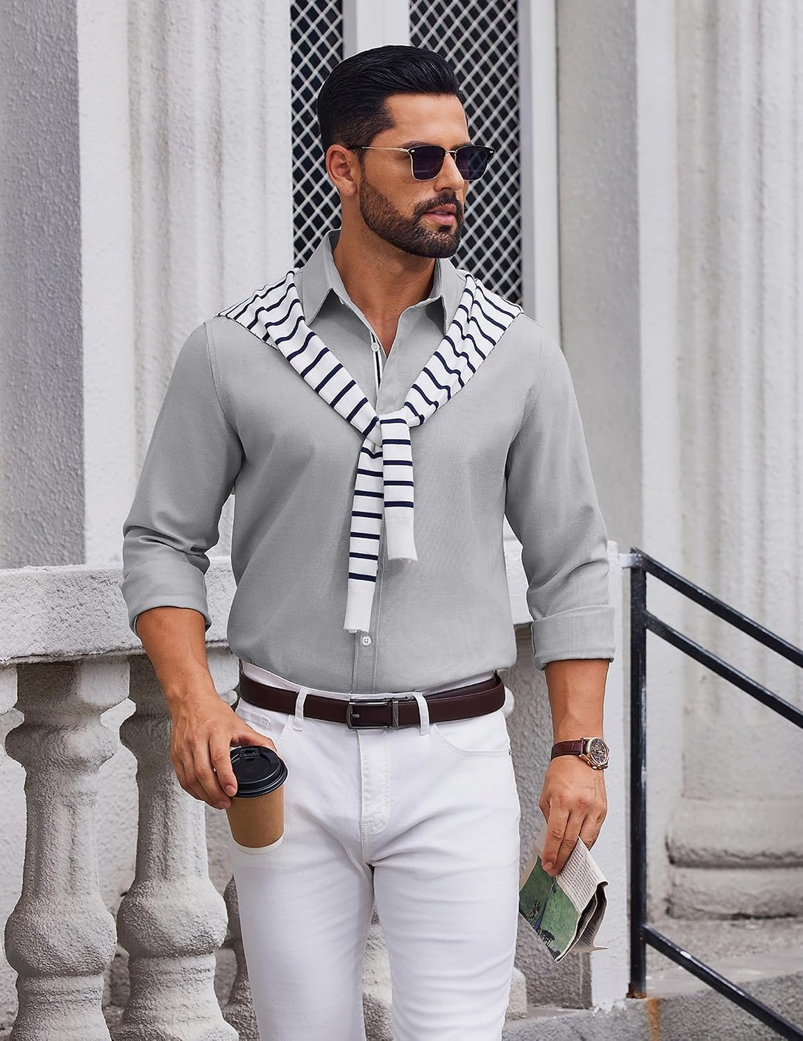 image:imageCOOFANDY Mens Oxford Shirts Long Sleeve Casual Button Down Shirt Untucked Business Dress ShirtsLight Grey