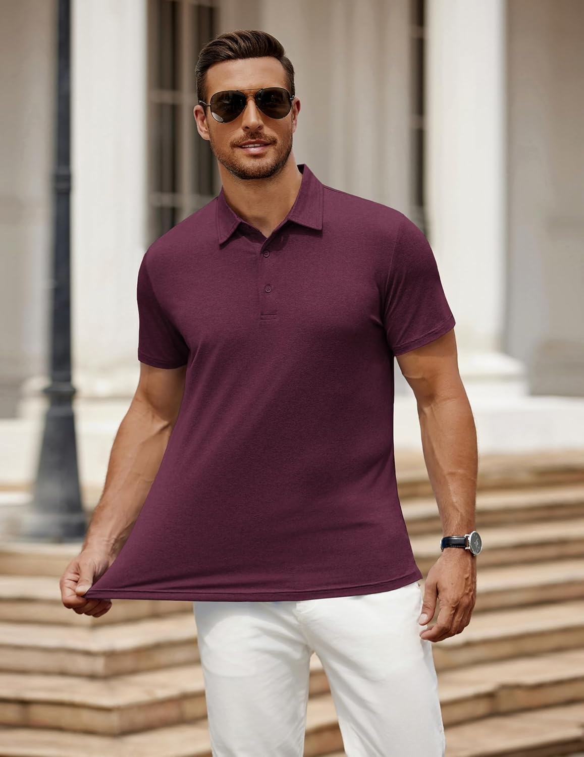 image:imageCOOFANDY Mens Polo Shirt Golf Quick Dry Performance Short Sleeve Moisture Wicking Athletic Polo Collared Tennis TShirtCrimson Red