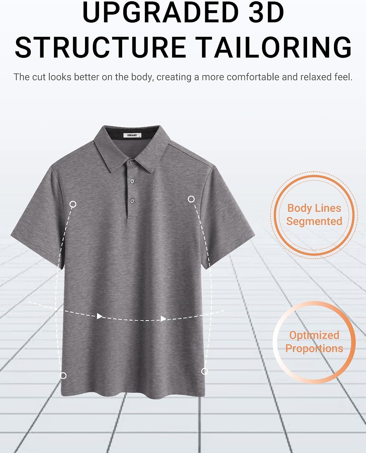 image:imageCOOFANDY Mens Polo Shirts Short Sleeve Casual Summer Polo Tee Classic Collared Golf Stylish TopsGrey
