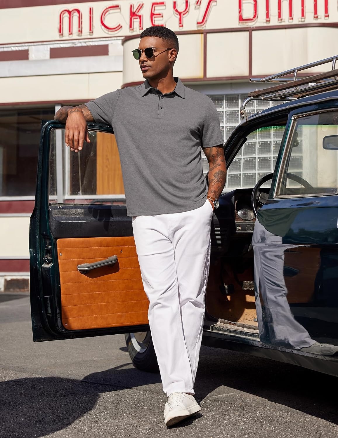 image:imageCOOFANDY Mens Polo Shirts Short Sleeve Casual Summer Polo Tee Classic Collared Golf Stylish TopsGrey