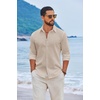 COOFANDY Men’s Casual Button Down Shirts Long Sleeve Cotton Beach Wedding Shirt Summer Linen Shirt for Men(Light Khaki)