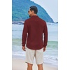 COOFANDY Men’s Casual Button Down Shirts Long Sleeve Cotton Beach Wedding Shirt Summer Linen Shirt for Men(Wine Red)
