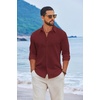 COOFANDY Men’s Casual Button Down Shirts Long Sleeve Cotton Beach Wedding Shirt Summer Linen Shirt for Men(Wine Red)