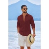 COOFANDY Men’s Casual Button Down Shirts Long Sleeve Cotton Beach Wedding Shirt Summer Linen Shirt for Men(Wine Red)