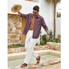 COOFANDY Men’s Cotton Linen Button Down Shirts Long Sleeve Casual Summer Beach Shirts for Men(Burgundy)