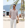 COOFANDY Men’s Cotton Linen Button Down Shirts Long Sleeve Casual Summer Beach Shirts for Men(Champagne)